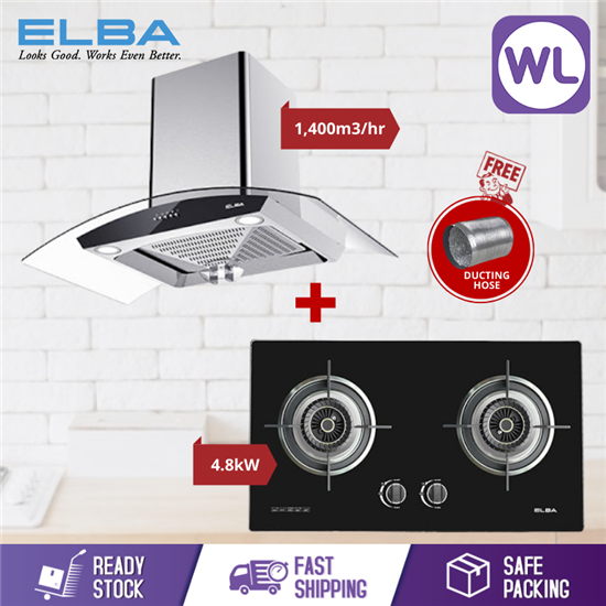 Picture of ELBA COOKER HOOD INFINITO EH-J9088(SS) + GLASS STOVE EGH-F8582GX(BK)