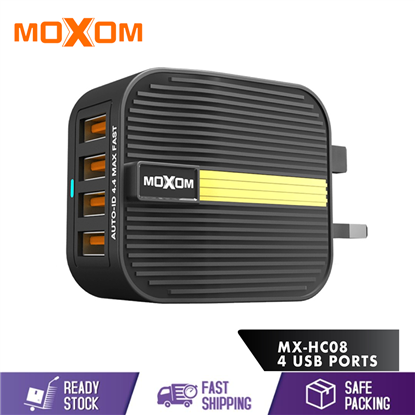 Picture of MOXOM AUTO ID 3.0 QUICK CHARGER 4 USB CHARGING PORT 5.5A 3 PIN CHARGER ADAPTER MX-HC08