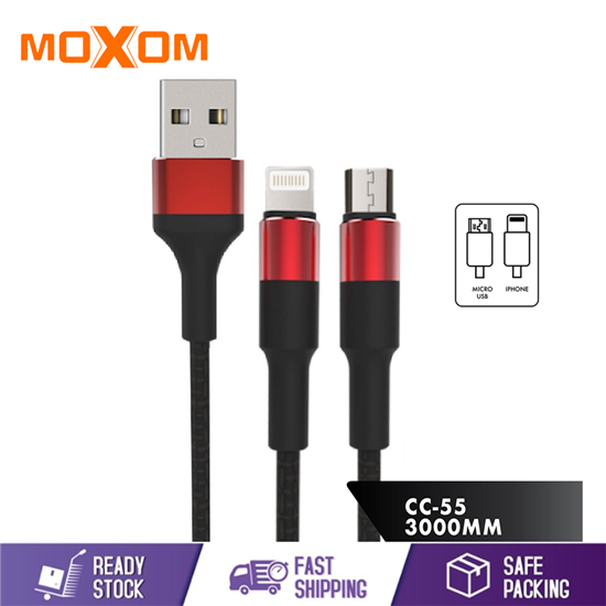 Picture of MOXOM USB MICRO/LIGHTNING CHARGING AND DATA TRANMISSION CABLE (3M) CC-55