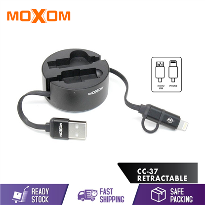 Picture of MOXOM 2 IN 1 MICRO USB AND LIGHTNING CHARGING AND DATA SYNC RETRACTABLE CABLE CC-37