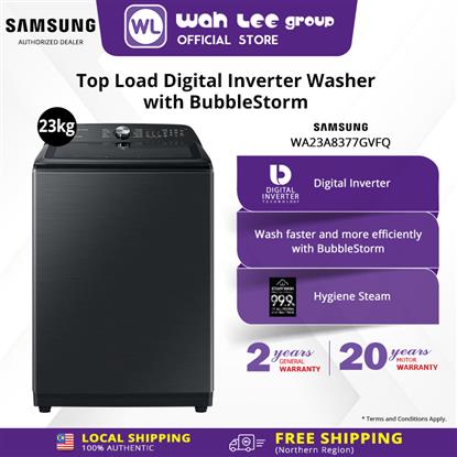 Picture of SAMSUNG TOP LOAD WASHER WITH BUBBLESTORM INVERTER HYGIENE STEAM MAGIC FLITER HEAVY DUTY WA23A8377GV/FQ 23KG