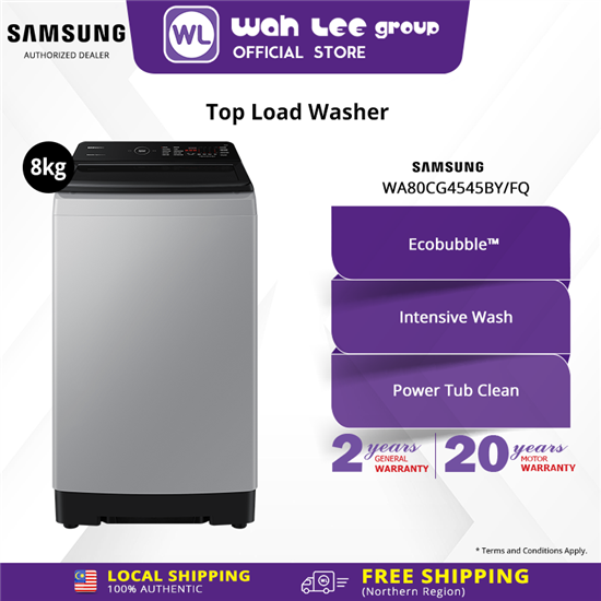 Picture of SAMSUNG TOP LOAD WITH ECOBUBBLE WASHER LIGHT GRAY WA80CG4545BYFQ 8KG