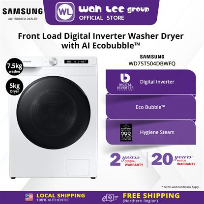 Picture of SAMSUNG DRY FRONT LOAD WASHER DRYER INVERTER AIR WASH AI ECOBUBBLE™ WD75T504DBW/FQ 7.5KG/5KG