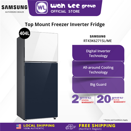 Picture of SAMSUNG BESPOKE TOP MOUNT FREEZER FRIDGE RT38CB66448AME 404L (WHITE/BOTTOM NAVY)