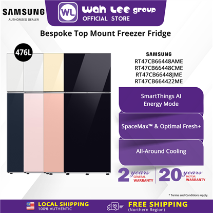 Picture of SAMSUNG BESPOKE TOP MOUNT FREEZER REFRIGERATOR FRIDGE 476L RT47CB664422ME (GLASS BLACK) / RT47CB66448AME (WHITE/BOTTOM NAVY) / RT47CB66448CME (WHITE/BOTTOM PINK)