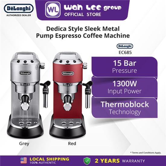 Picture of De'Longhi Dedica Style Pump Driven Manual Espresso Machine (Sleek Metal/Red) - EC685.M  