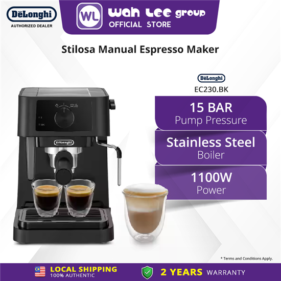 Picture of De'Longhi Stilosa Manual Pump Coffee Machine - Pump Espresso Coffee Machines - EC230.BK  