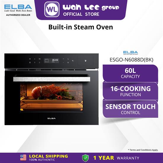 Picture of ELBA Built-in Steam Oven ESGO-N6088D(BK) - 16 Function Oven and 50 Auto Menu, Sensor Touch Control (3000W / 60L)  