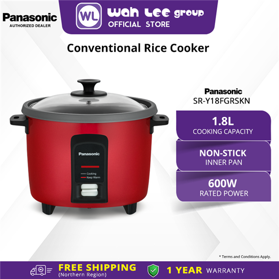 Picture of Panasonic Conventional Rice Cooker Tempered Glass Lid - Red Color (1.8L) SR-Y18FGRSKN