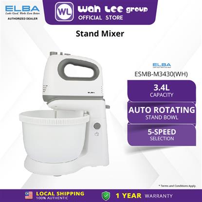 Picture of ELBA Stand Mixer ESMB-M3430(WH) - 5-speeds, Turbo Function, Auto Rotating Stand Bowl, White (3.4L / 300W)  