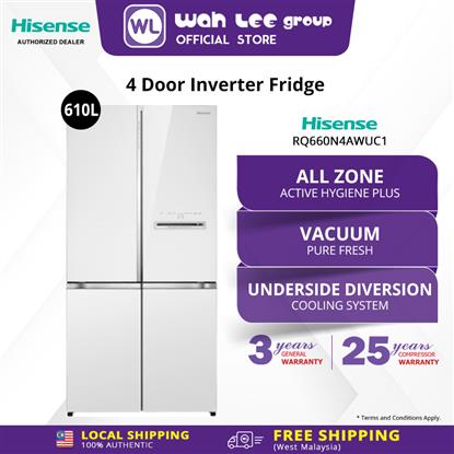 Picture of HISENSE 4 DOOR FRIDGE RQ660N4AWUC1 (610L) GLASS WHITE