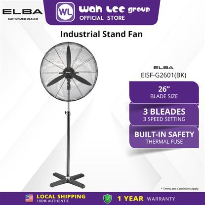 Show details for ELBA 26" Industrial Stand Fan EISF-G2601(BK) - 3 Blades, 3-speed Settings (26 inches/180W) Picture of ELBA 26" Industrial Stand Fan EISF-G2601(BK) - 3 Blades, 3-speed Settings (26 inches/180W)