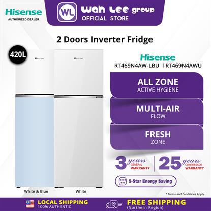 Picture of HISENSE FRIDGE RT469N4AW-LBU 420L WHITE/BLUE