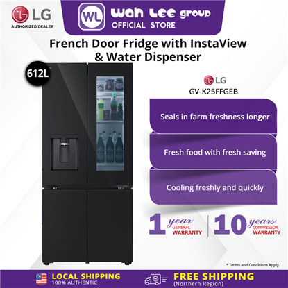 Picture of LG INSTAVIEW MULTIDOOR FRIDGE GV-K25FFGEB (612L) BLACK GLASS