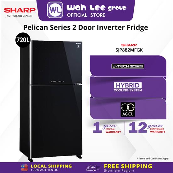 Picture of SHARP FRIDGE SJP882MFGK GLASS BLACK (720L)