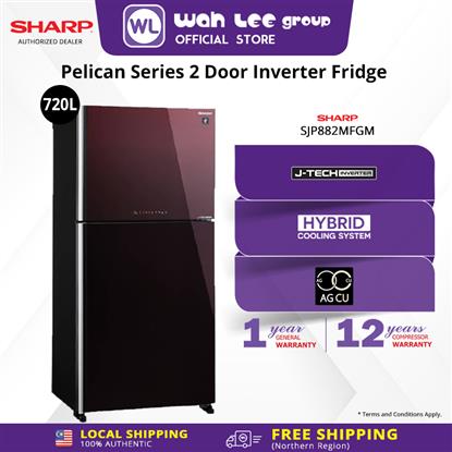 Picture of SHARP FRIDGE SJP882MFGM GLASS MAROON (720L)