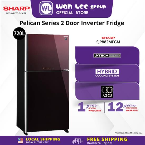Picture of SHARP FRIDGE SJP882MFGM GLASS MAROON (720L)