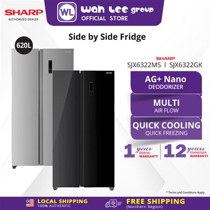Picture of SHARP SIDE BY SIDE FRIDGE SJX6322GK (620L) BLACK GLASS