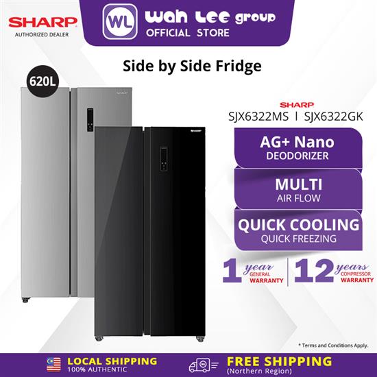 Picture of SHARP SIDE BY SIDE FRIDGE SJX6322GK (620L) BLACK GLASS