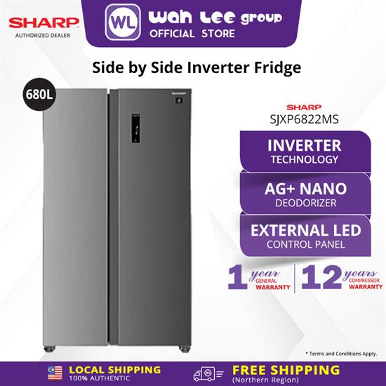 Picture of SHARP SIDE BY SIDE FRIDGE SJXP6822MS (680L) DARK DREY METAL
