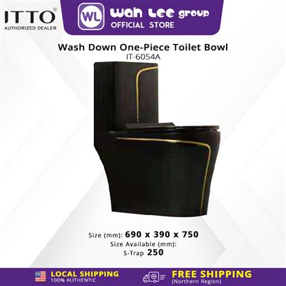 Picture of ITTO Rimless One-Piece Black & Gold Toilet Bowl lIT-6054A S-Trap 250mm