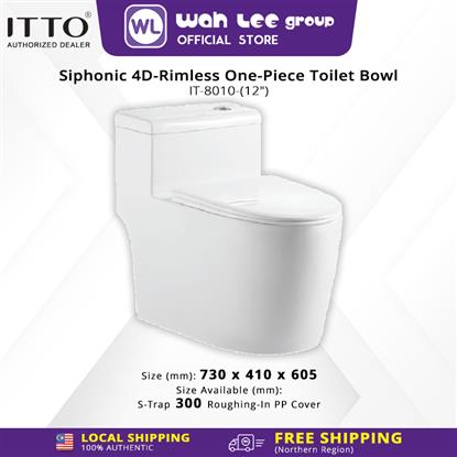 Picture of ITTO Siphonic 4D-Rimless One-Piece Toilet Bowl IT-8010 S-Trap 300mm