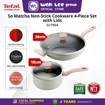 Picture of TEFAL SO MATCHA NON-STICK COOKWARE SET - 4PC SET WITH LID 30CM + 18CM G179S4 (INDUCTION GIFT BOX)