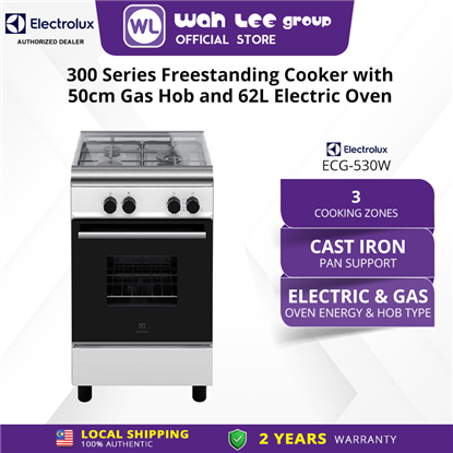 Picture of ELECTROLUX FREESTANDING GAS COOKER WITH GAS HOB + ELECTRIC OVEN ECG-530W (WHITE)
