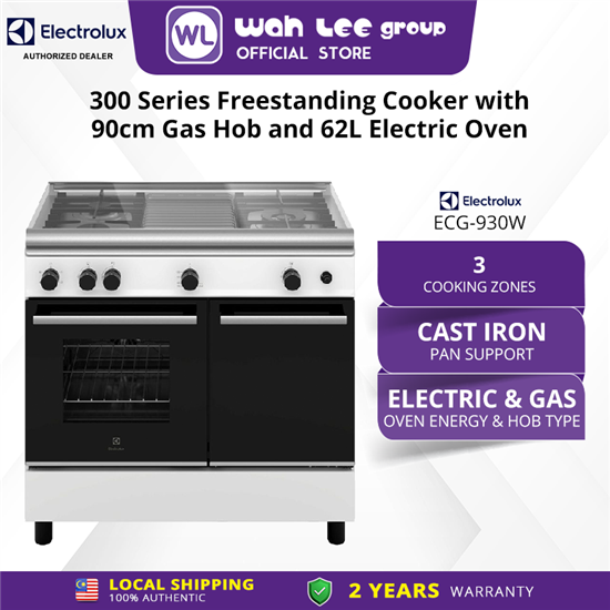 Picture of ELECTROLUX FREESTANDING GAS COOKER WITH GAS HOB + ELECTRIC OVEN ECG-930W (WHITE)