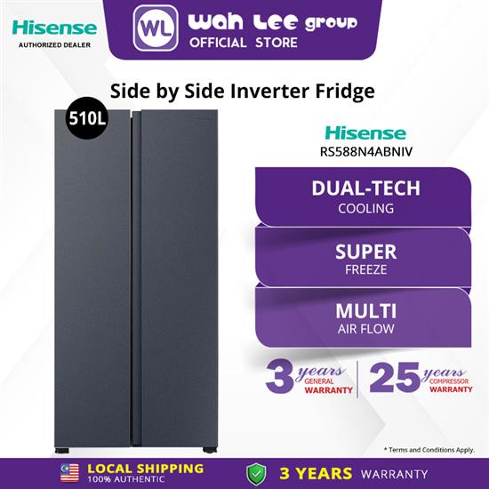 Picture of HISENSE SIDE BY SIDE FRIDGE RS588N4ABNIV (510L) GREY METAL