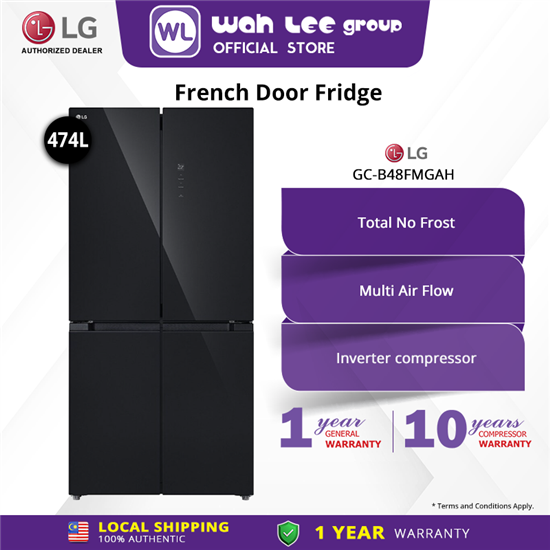 Picture of LG MULTIDOOR FRIDGE GC-B48FMGAH (474L) BLACK GLASS