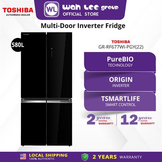 Picture of TOSHIBA MULTIDOOR FRIDGE GR-RF677WI-PGY(22) (580L) GLASS BLACK