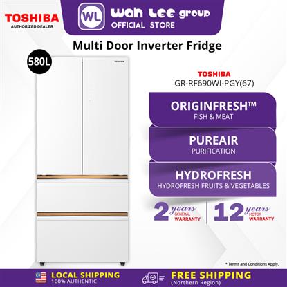Picture of TOSHIBA MULTI DOORS FRIDGE GR-RF690WI-PGY(67) INVERTER (580L) GLASS WHITE