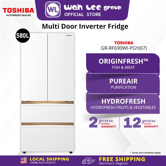 Picture of TOSHIBA MULTI DOORS FRIDGE GR-RF690WI-PGY(67) INVERTER (580L) GLASS WHITE
