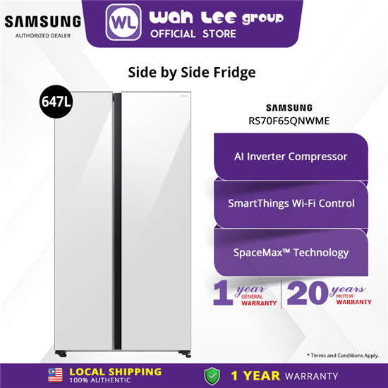 Picture of SAMSUNG SIDE BY SIDE FRIDGE RS70F65QNWME 647L (WHITE GLASS)